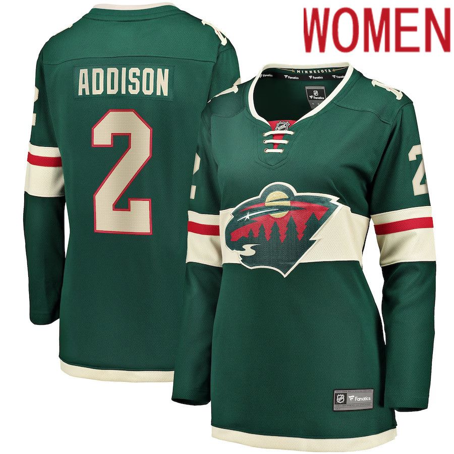 Women Minnesota Wild #2 Calen Addison Fanatics Branded Green Home Breakaway Player NHL Jersey